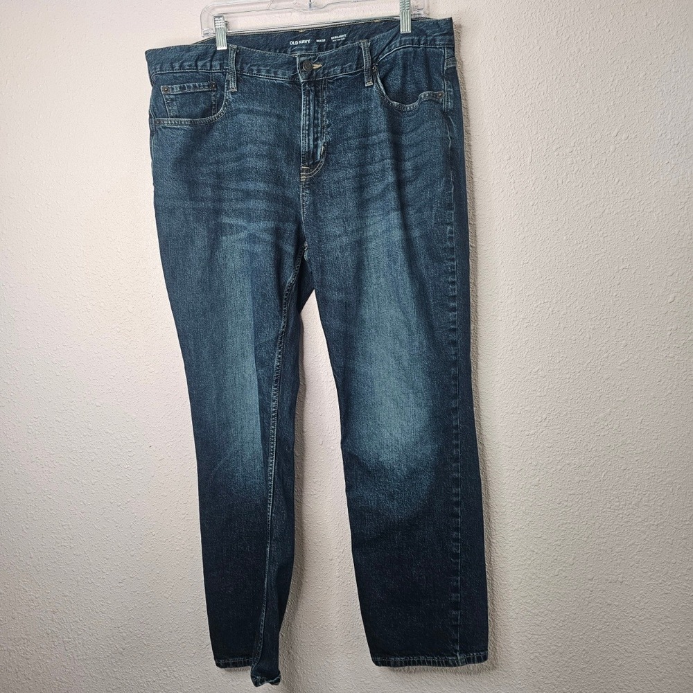 Old Navy Mens Straight‎ Built-In Flex Dark Wash Blue Denim Jeans 38x32